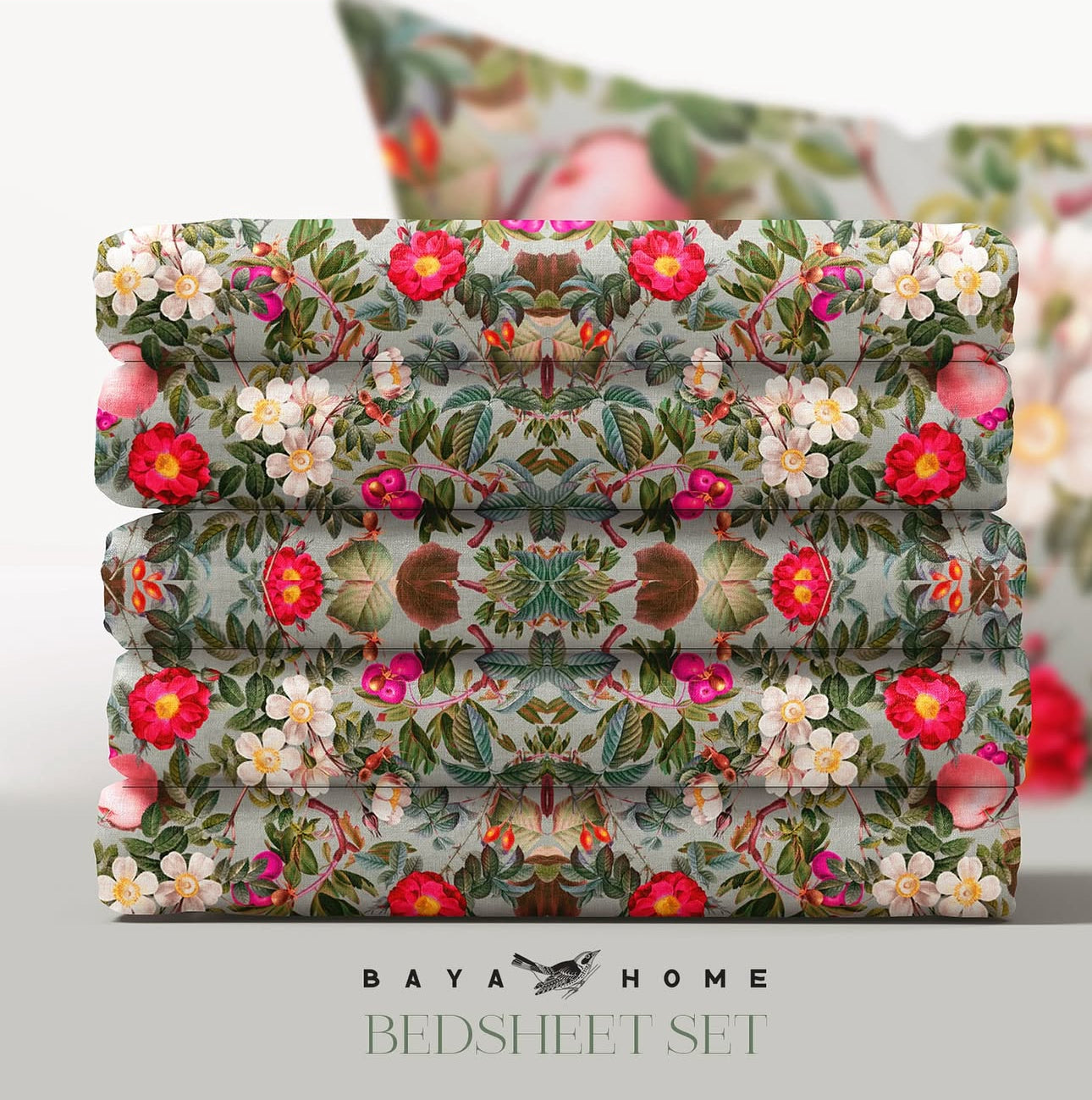 Mint Blossoms Patterned Bedsheet set